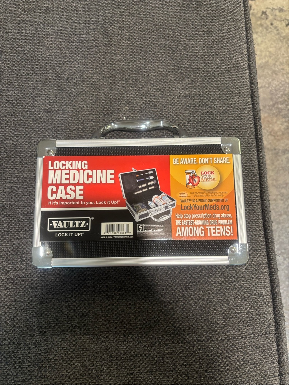 New Vaultz Locking Medicine Case - Black & Silver with Combination Lock